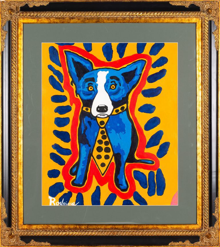 In the Manner of George Rodrigue, 'Blue Dog with Polka Dot Necktie'
