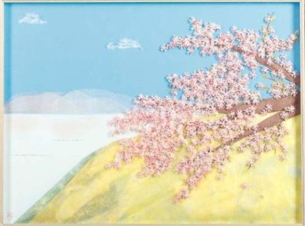 Landscape with almond in flower