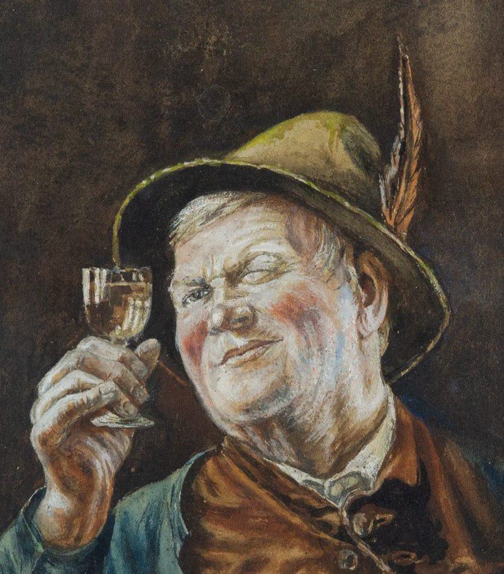 Peter II KRAMER (1857-1936) Tyrolean man with wine glass