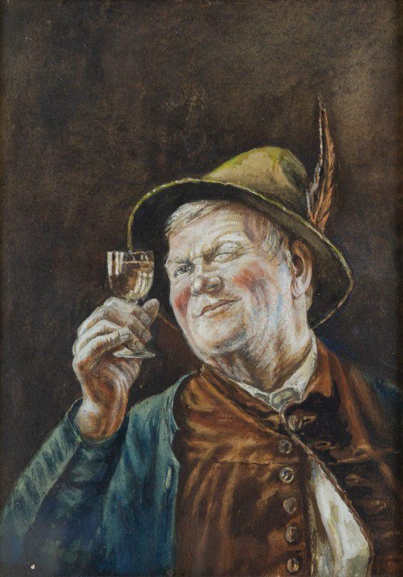 Peter II KRAMER (1857-1936) Tyrolean man with wine glass