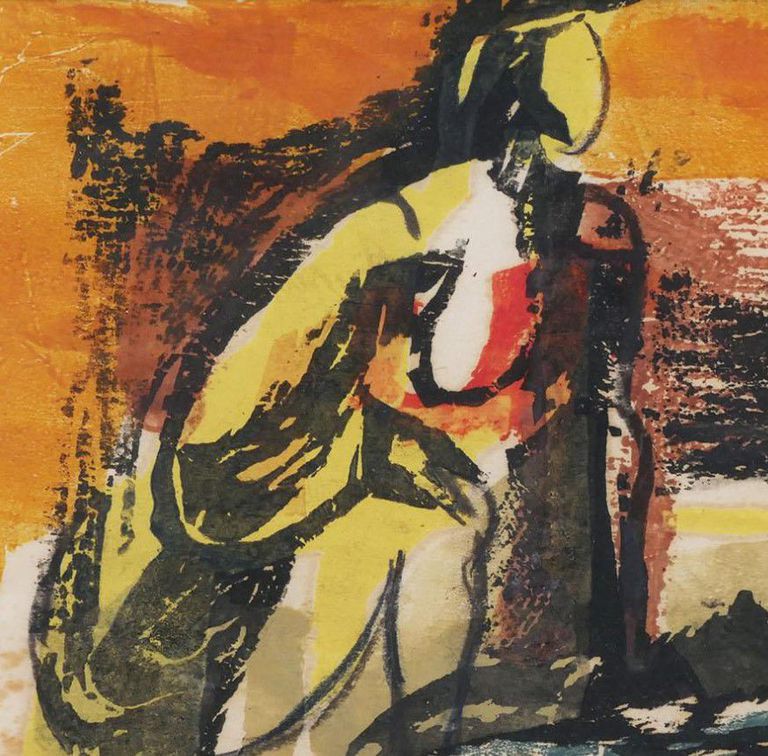 Ethel Rabin 'Bathers' Original Woodblock Print