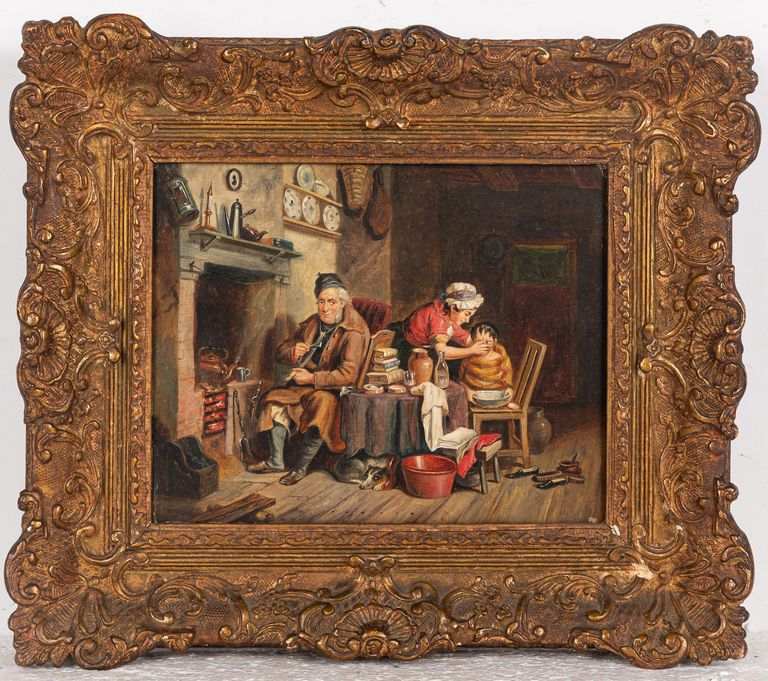 Follower of Frederic Daniel Hardy – Domestic Life Beside the Fire & The Feathered Visitor