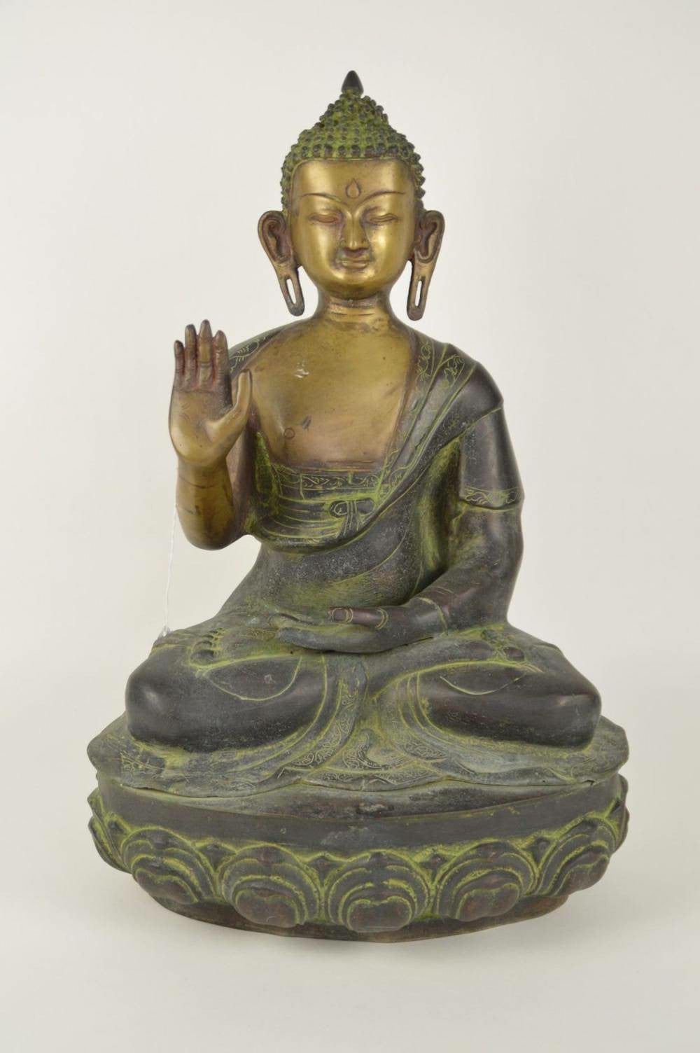 Large Patinated Bronze Buddha Statue – Abhaya Mudra Pose
