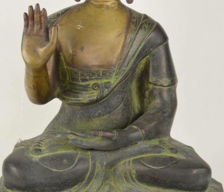 Large Patinated Bronze Buddha Statue – Abhaya Mudra Pose