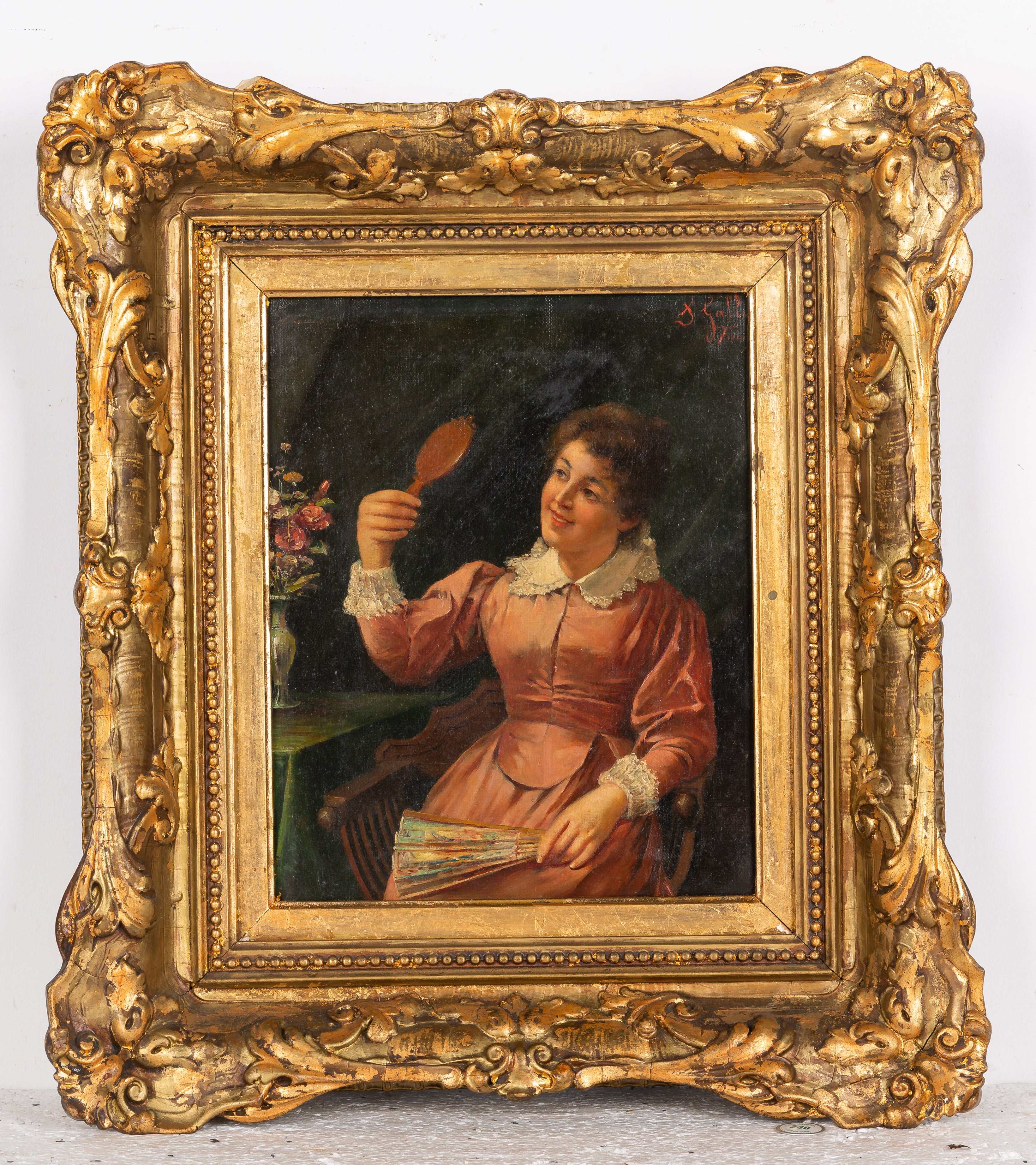 Giovanni Battista Gallo, Woman with a Hand Mirror and a Fan