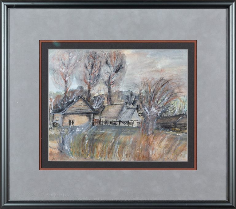 Small Original Watercolor Framed Rural Landscape