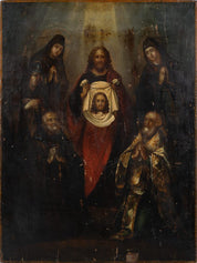 Large 19th Century Painted Icon on Wood 'Christ and Attendant Clergy'