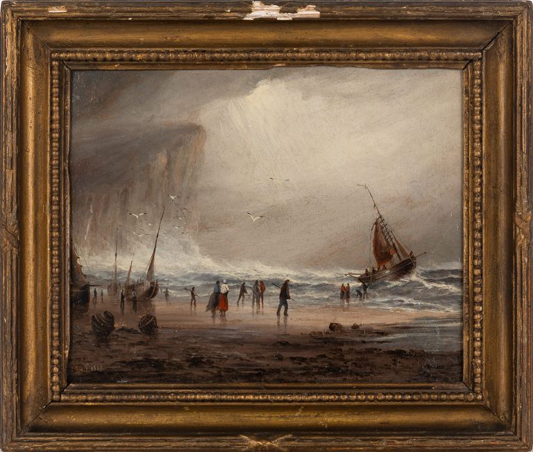 English School, "Fishing Boats in Stormy Waters"