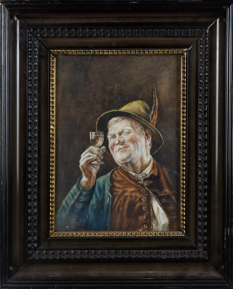 Peter II KRAMER (1857-1936) Tyrolean man with wine glass