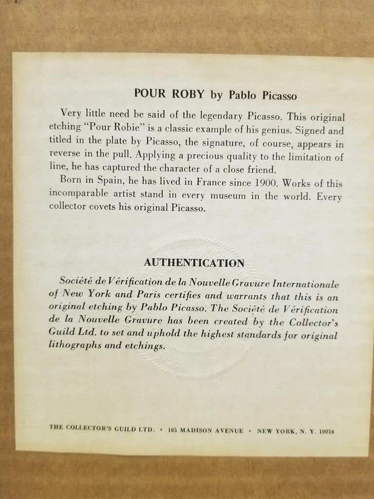 Pablo Picasso, " Pour Robie"