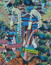 Traditional Balinese Folk Painting Village scene