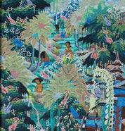 Traditional Balinese Folk Painting Village scene