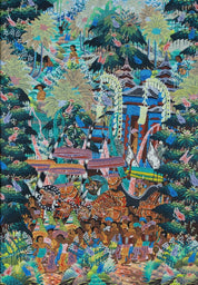 Traditional Balinese Folk Painting Village scene