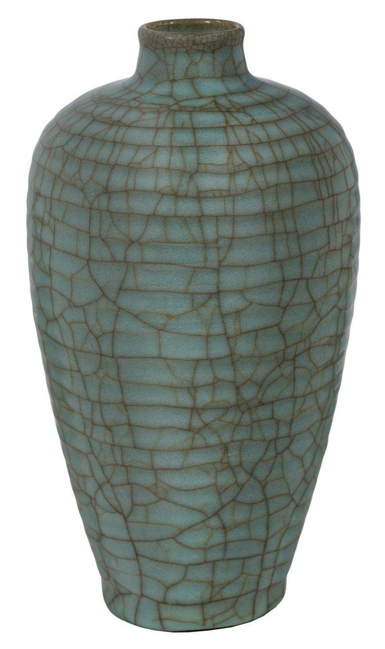 Timeless Beauty: Celadon Crackle Glaze Meiping Form Vase - Guan Ware Style