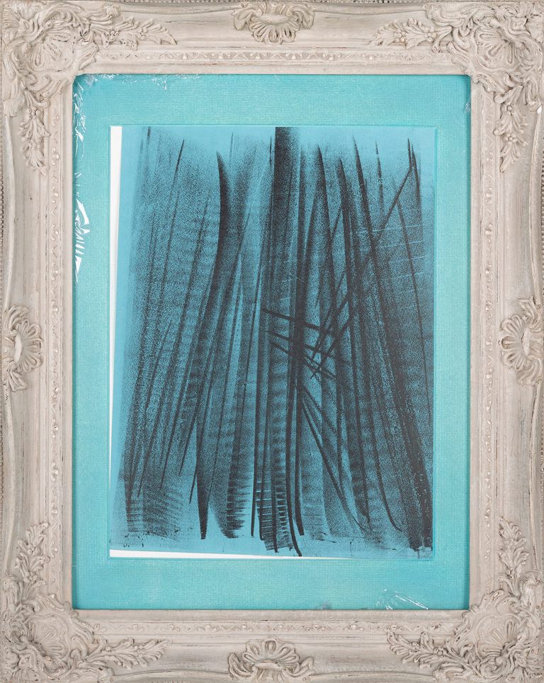 Hans Hartung, 'Black brushstrokes on a turquoise background'