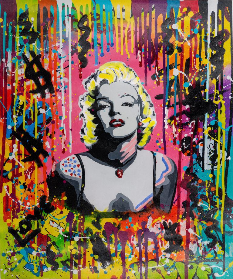 Modern Mixed Media Painting by Nastya Rovenskaya, "Pink Marilyn"