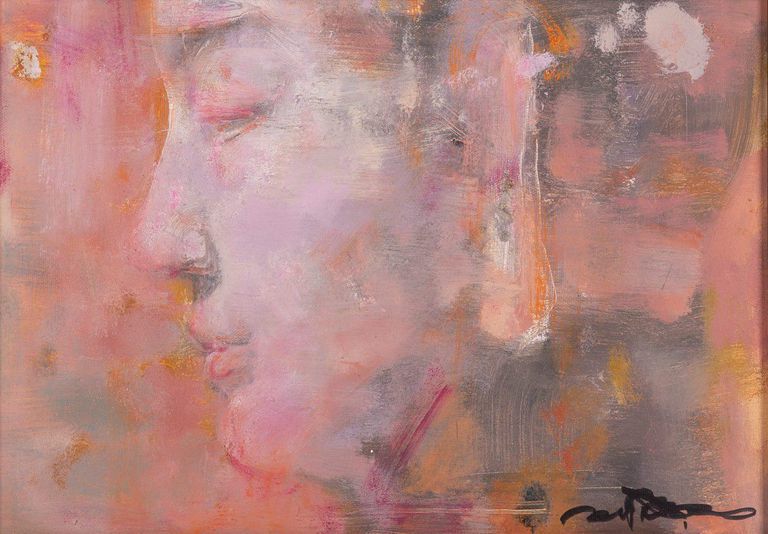 Original Signed Chinese Abstract Portrait by Jianjian Xing