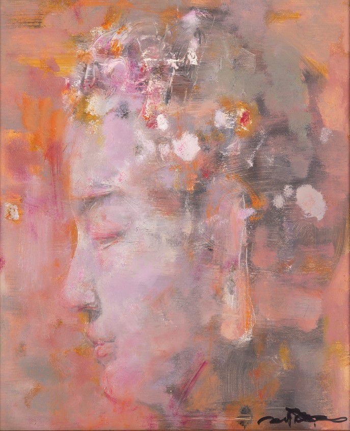 Original Signed Chinese Abstract Portrait by Jianjian Xing