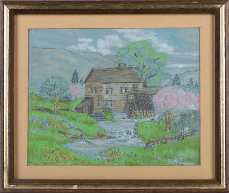 Framed Vintage Landscape Painting Signed Shari