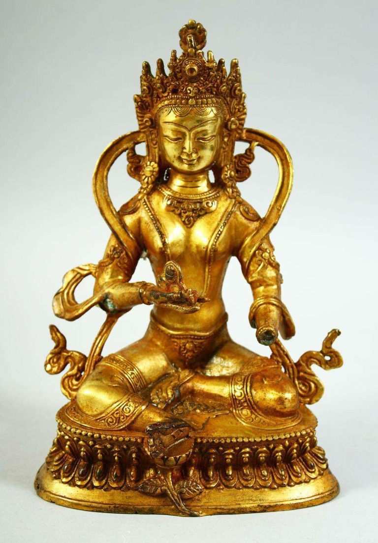 Elegance in Bronze: Gilt Bronze Seated Deity Model - 22.5cm