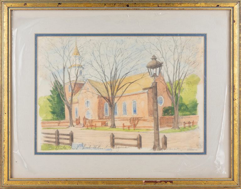 Original Watercolor Landscape of Burton Parish Church, Williamsburg, Virginia