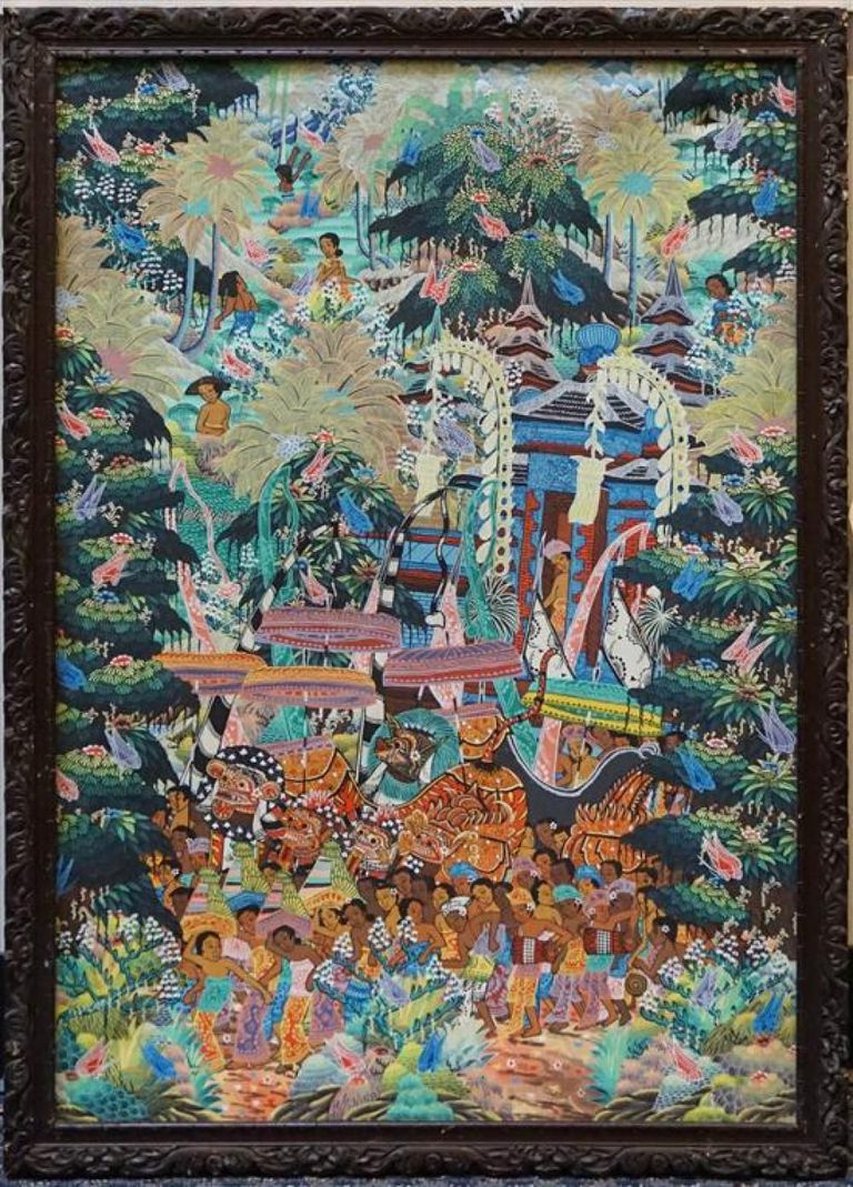 Traditional Balinese Folk Painting Village scene