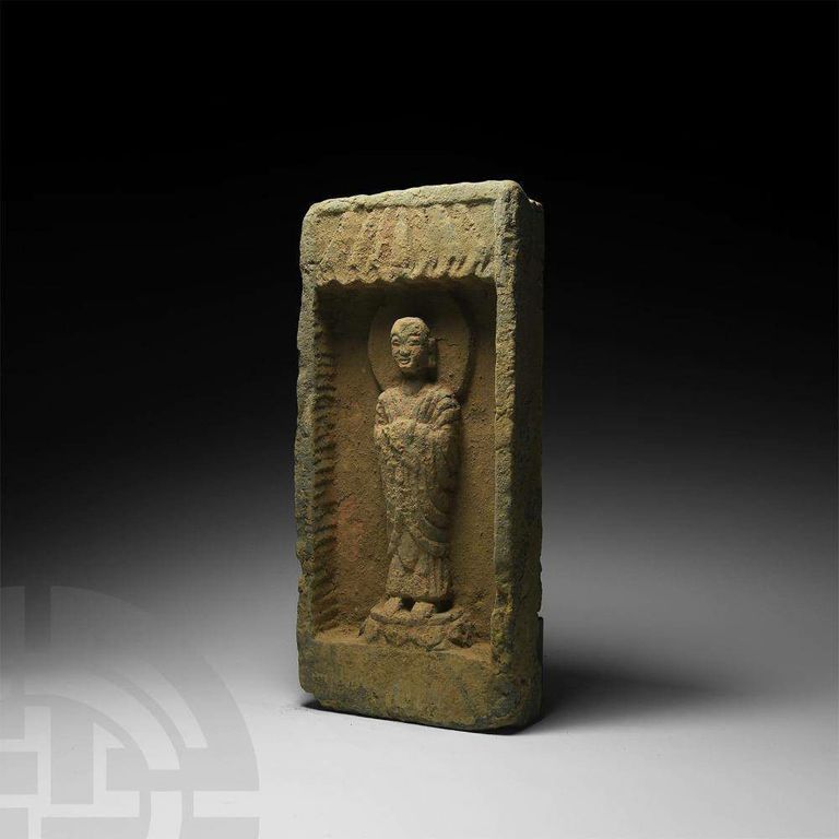 Northern Wei Dynasty Buddhist Brick - High-Relief Buddha on Lotus Dais