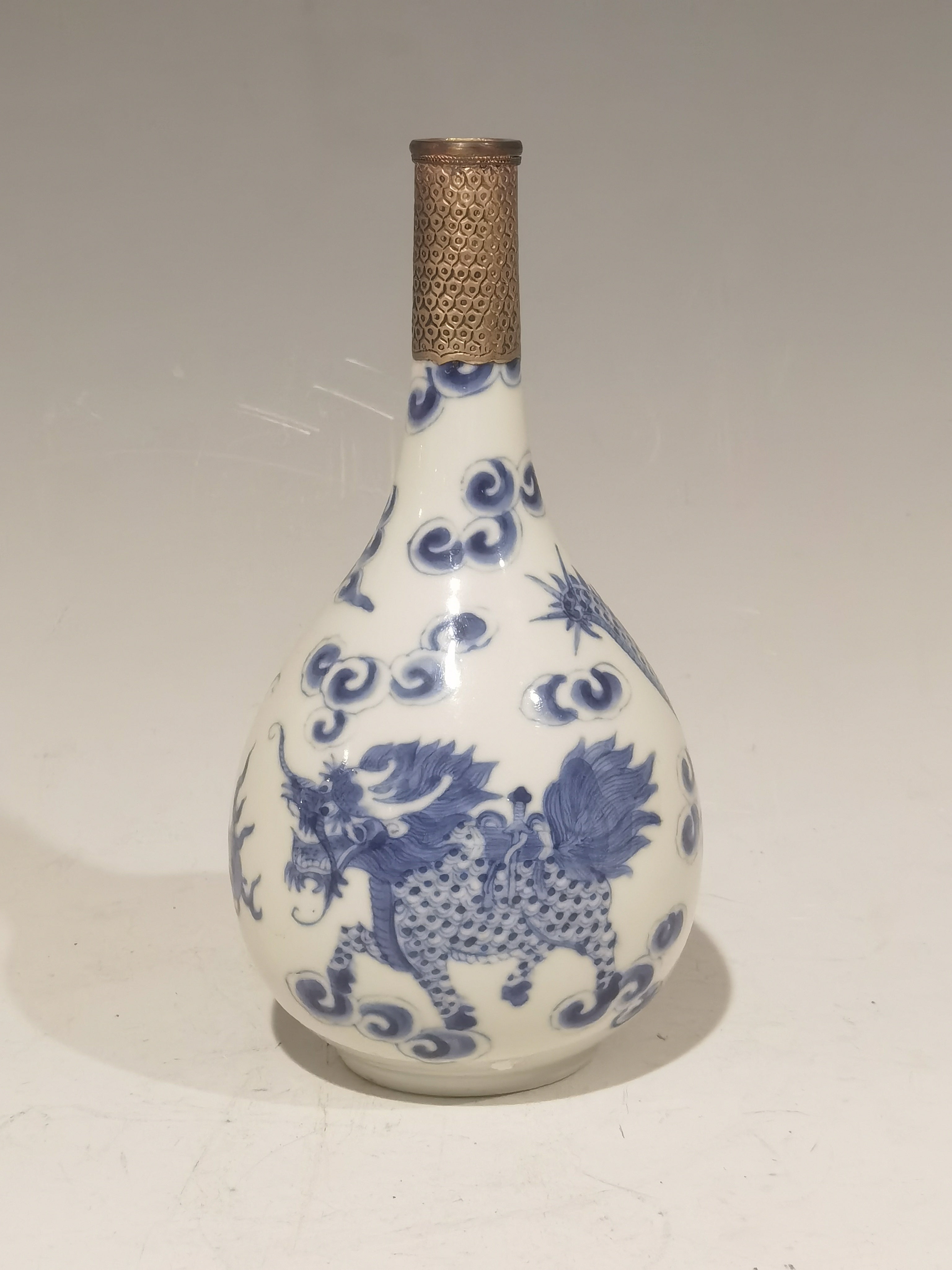 18th/19th Century Vietnamese Blue Underglaze Porcelain Bottle Vase with Scholars and Peach Tree Motif