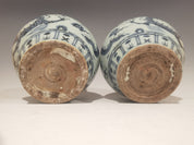 Pair of Large Chinese Ming Style Blue and White Dragon Jars with Scalloped Lids