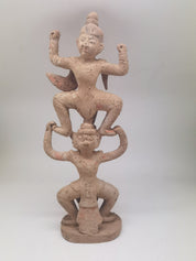 Large Hand-Carved Wooden Statue of Two Dancing Figures - Thailand, Early 1900s