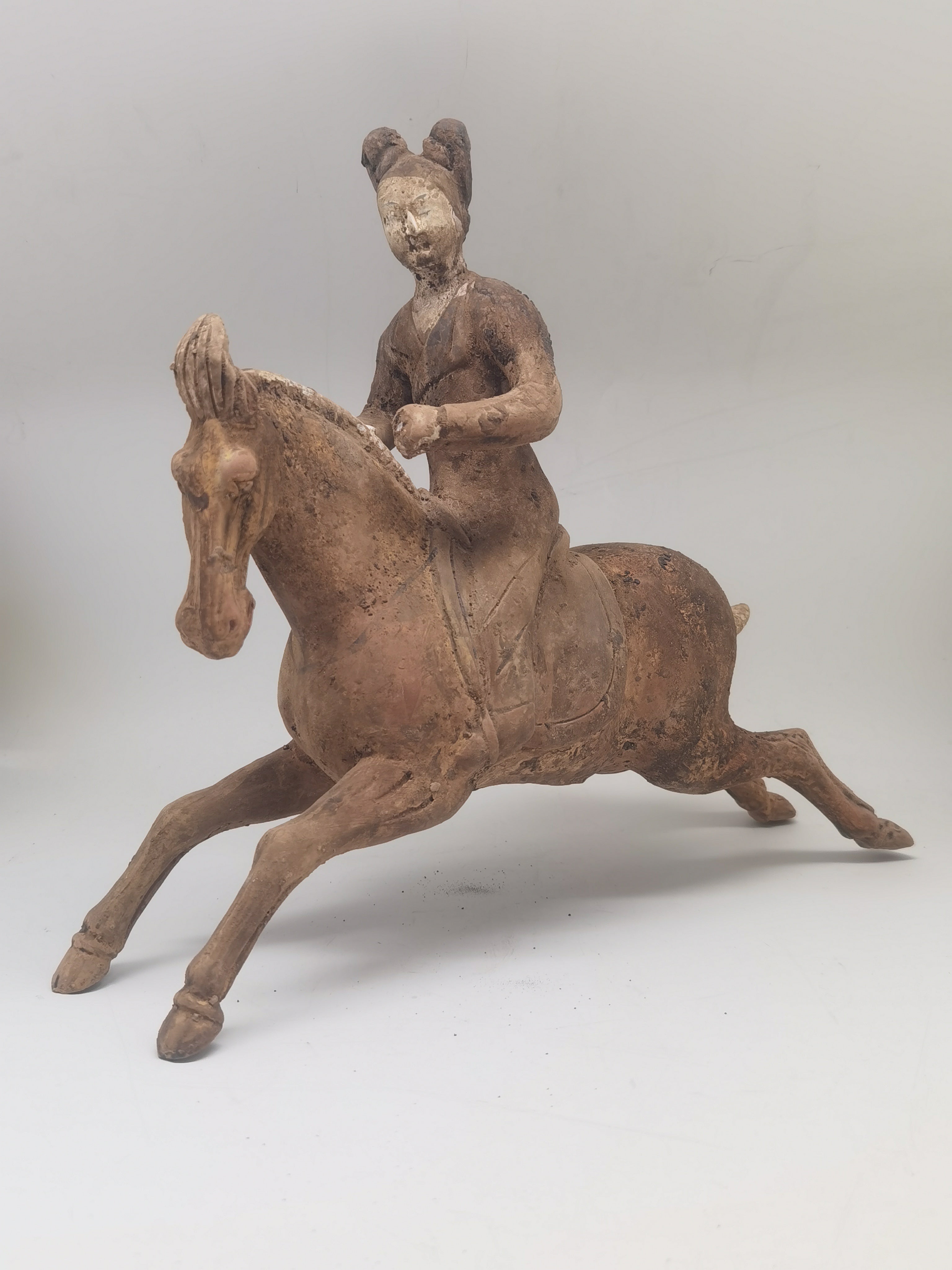 Chinese Tang Dynasty Horsewoman Pottery Terracotta Figure