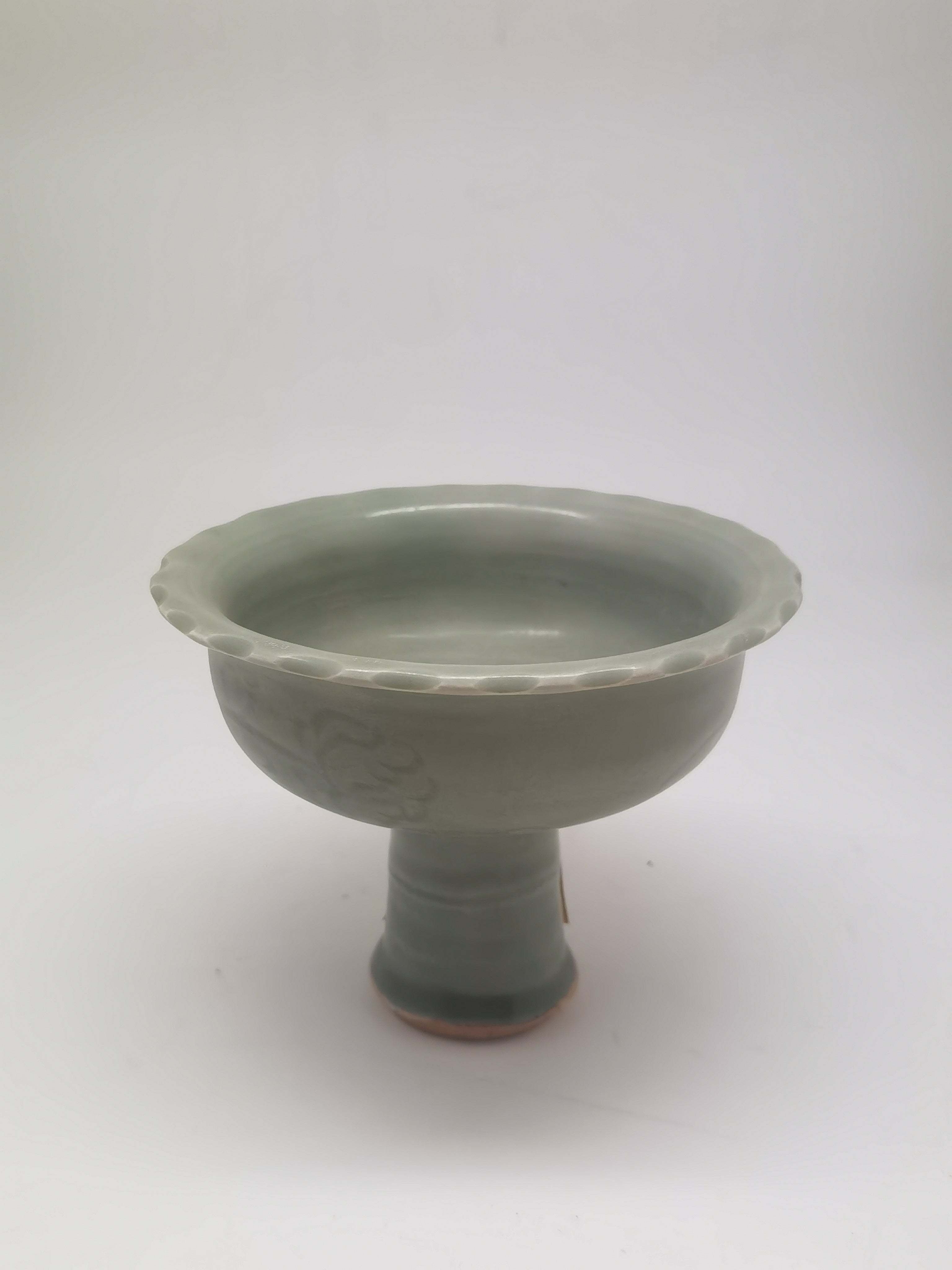 Longquan Celadon "Bamboo" Barb Handle Cup, Yuan to Early Ming