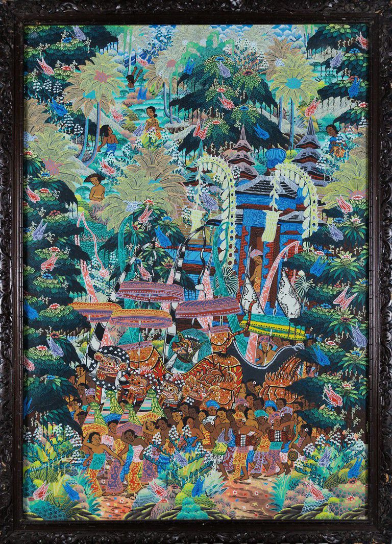 Traditional Balinese Folk Painting Village scene