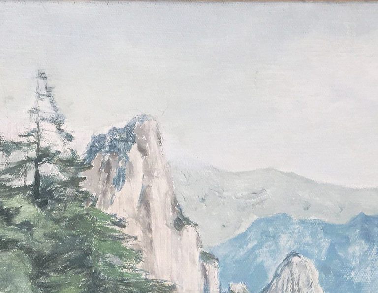 Signed Oil Mountain Landscape Painting by Chinese Artist Shaoli Chen