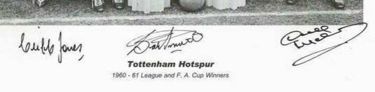 Cliff Jones, Bobby Smith & Dave Mackay Signed 16x12 inch Tottenham Hotspur 1960/61 League &amp; FA Cup Winners Print