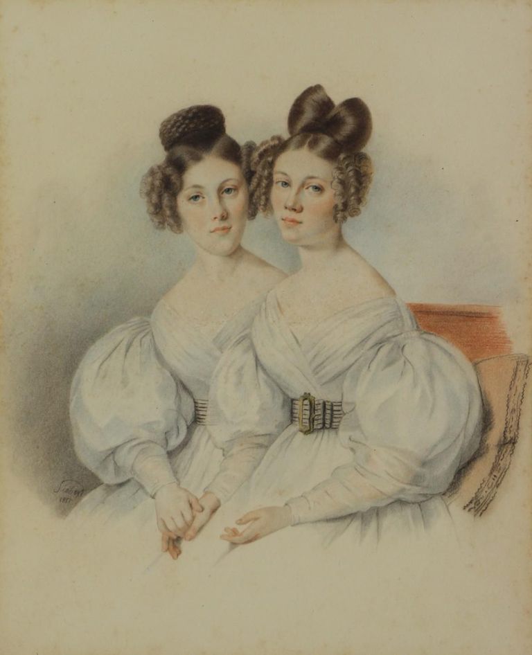 Antique Portrait Of Two 19th Century Sisters Signed Siebert