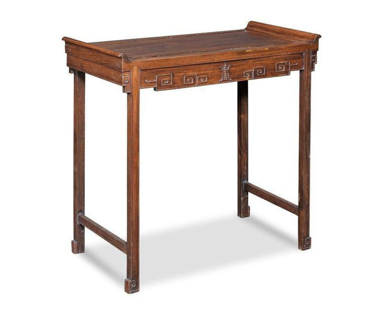 Early 20th Century Huanghuali Small Table with Shou Character Apron