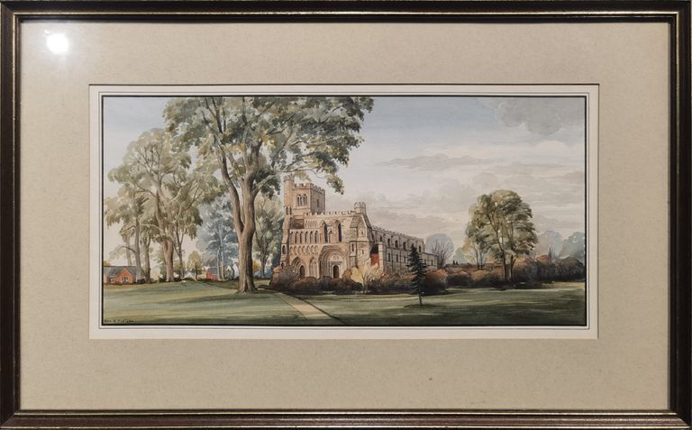 Eric G. Eustace, landscape view of the Priory Church of St Peter