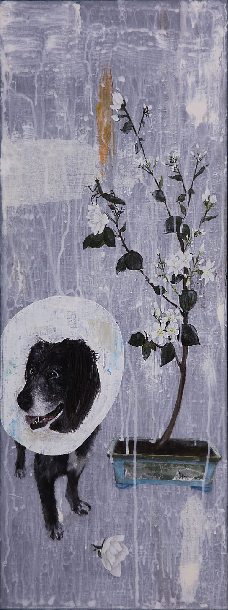 Large Framed Painting By Yi-Shiang Yang The Dog and The Flower-Pot