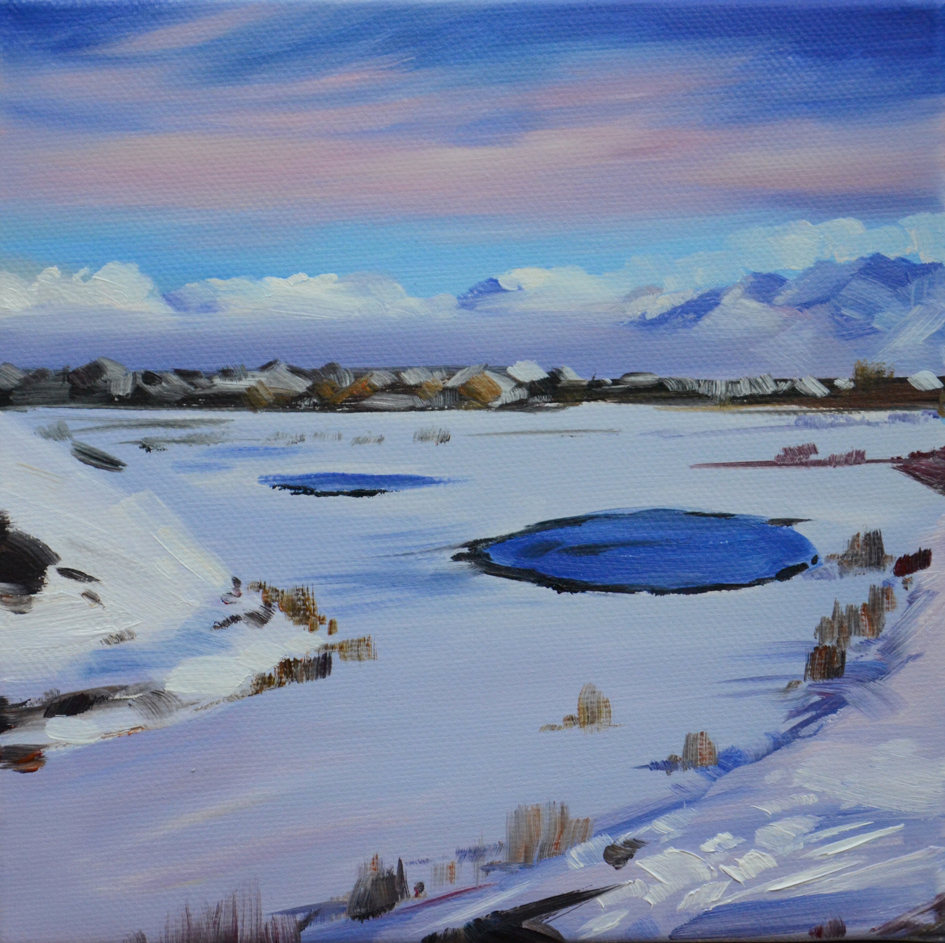 Winter Landscape Oil Painting by Shào Huī, ''Snowy Lake''