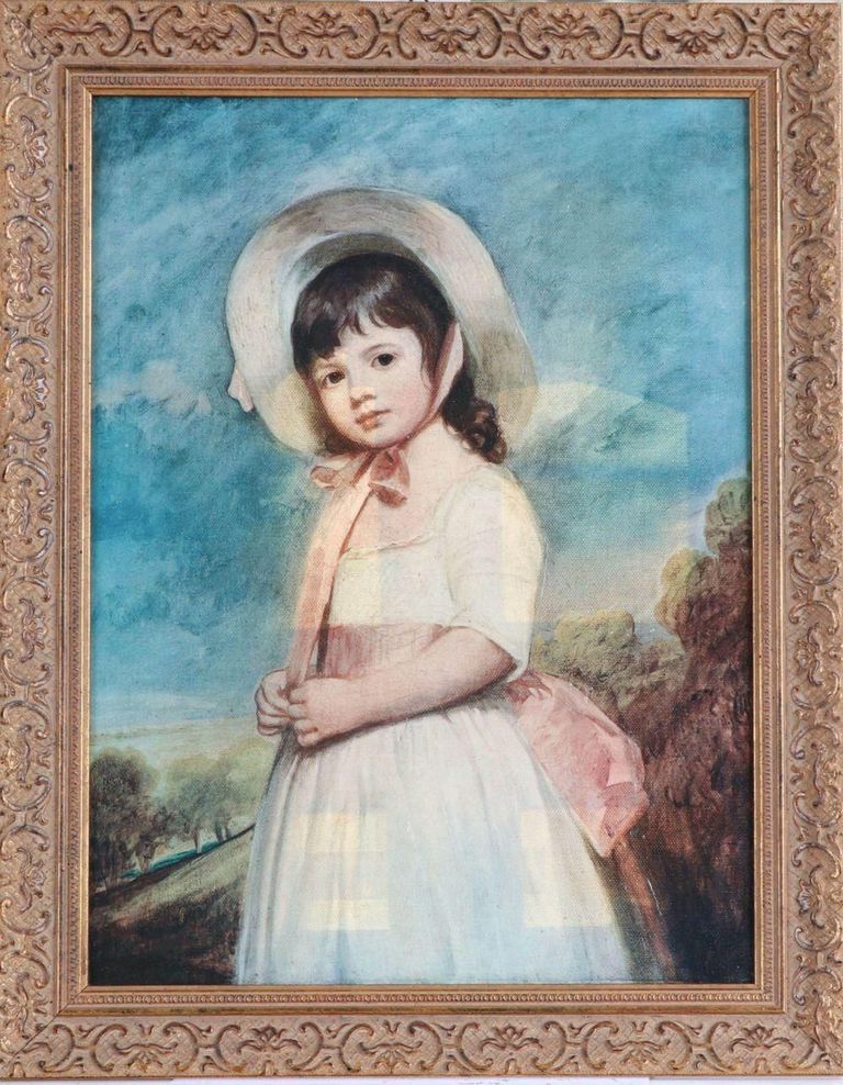 Vintage Portrait Painting - (After) G. Romney, "Miss Juliana Willoughby"