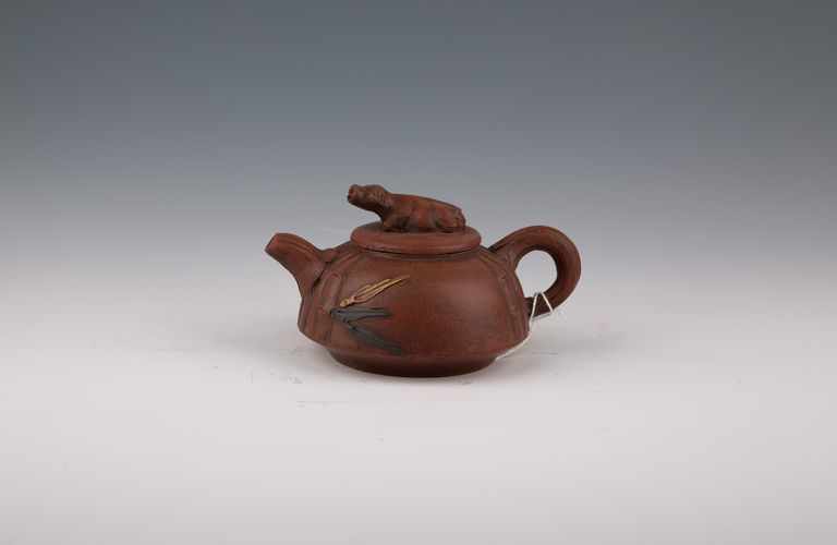 19th Century Yixing Clay Teapot with Bamboo and Water Buffalo