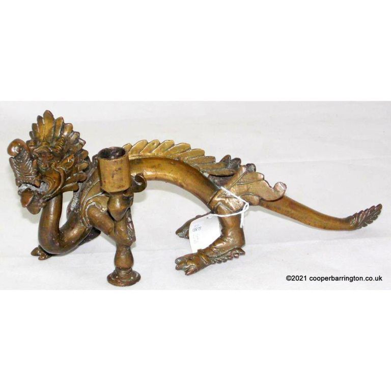 Late 19th Century Antique Oriental Bronze Dragon Candle Holder