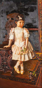 Augusto Alberici 'Young Girl In White Dress' Oil'