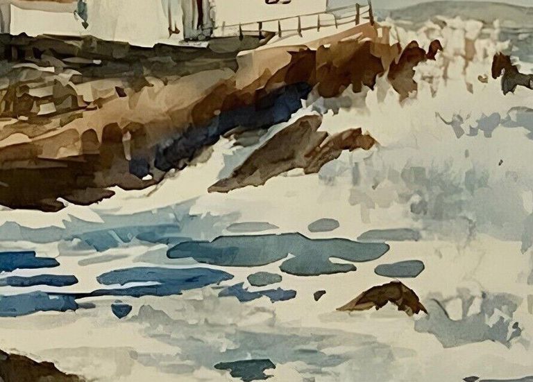 Signed ''Coastal Landscape'' Watercolor On Paper by Helen Schepens-Kraus