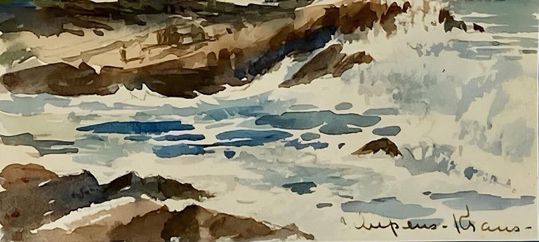 Signed ''Coastal Landscape'' Watercolor On Paper by Helen Schepens-Kraus