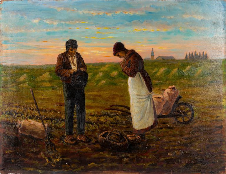 (After)  Jean-François Millet, The Angelus, Oil on Panel Painting