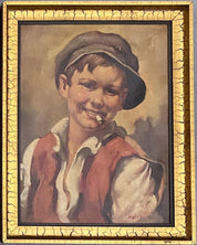 Brabot J. Original antique painting  'Boy with a cigarette'