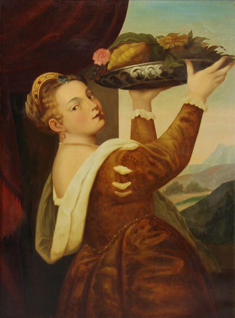 After Titian,  'Girl with a Platter of Fruit'