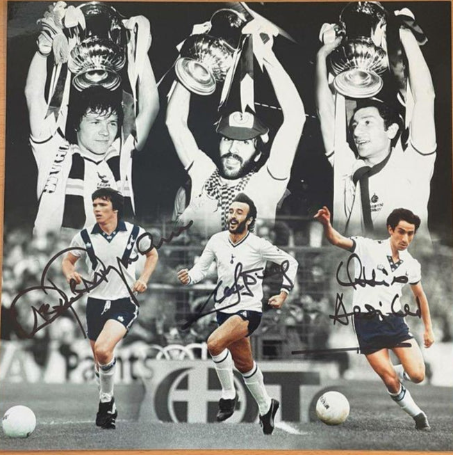 Tottenham Hotspur FC Steve Perryman, Ricky Villa & Ossie Ardiles Signed 12x12 Colour Montage Photo